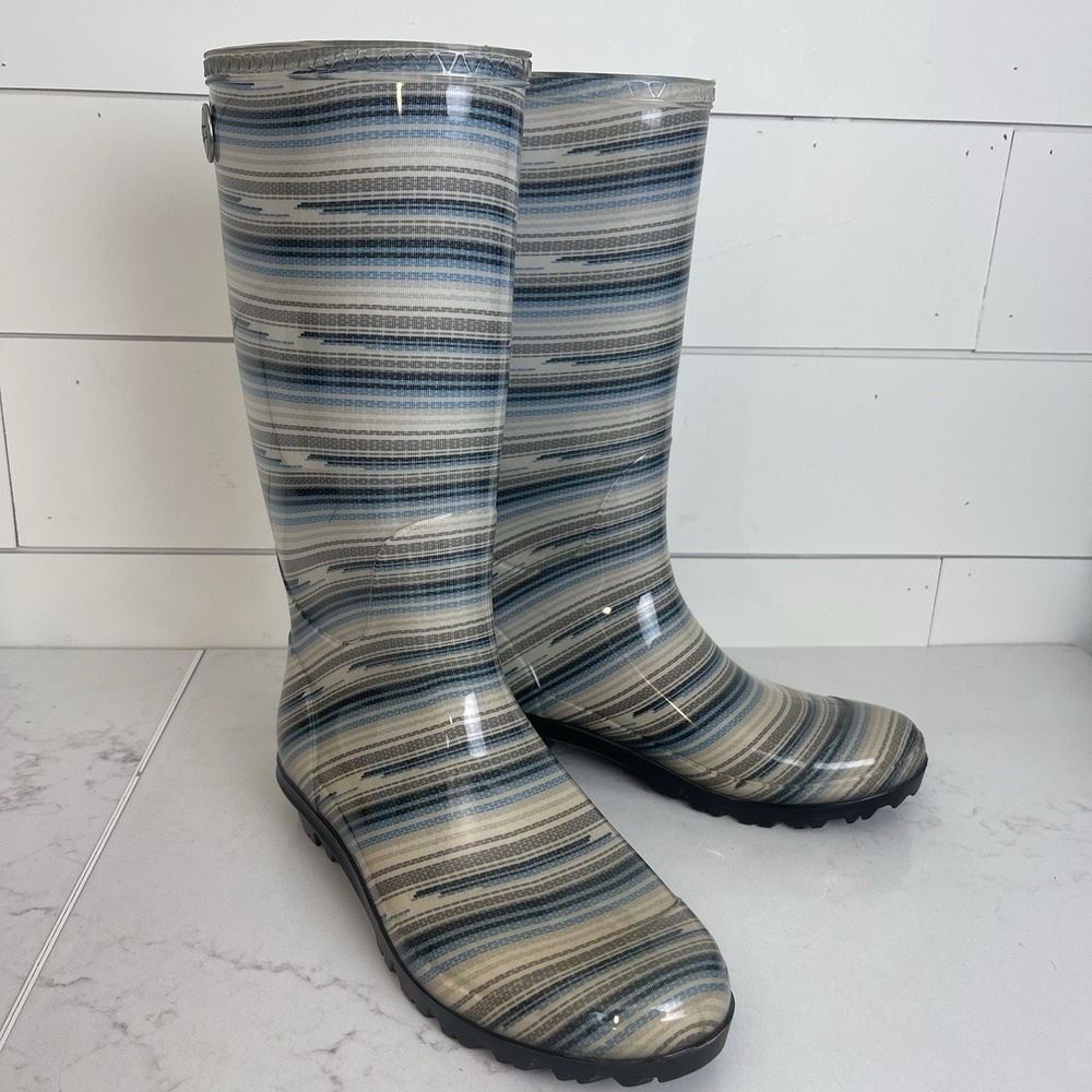 UGG Rain Boots Multi Colored Striped Women's Size 8 Sherpa Faux Fur Lined